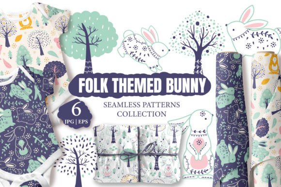 Tribal Bunny Seamless Pattern Set